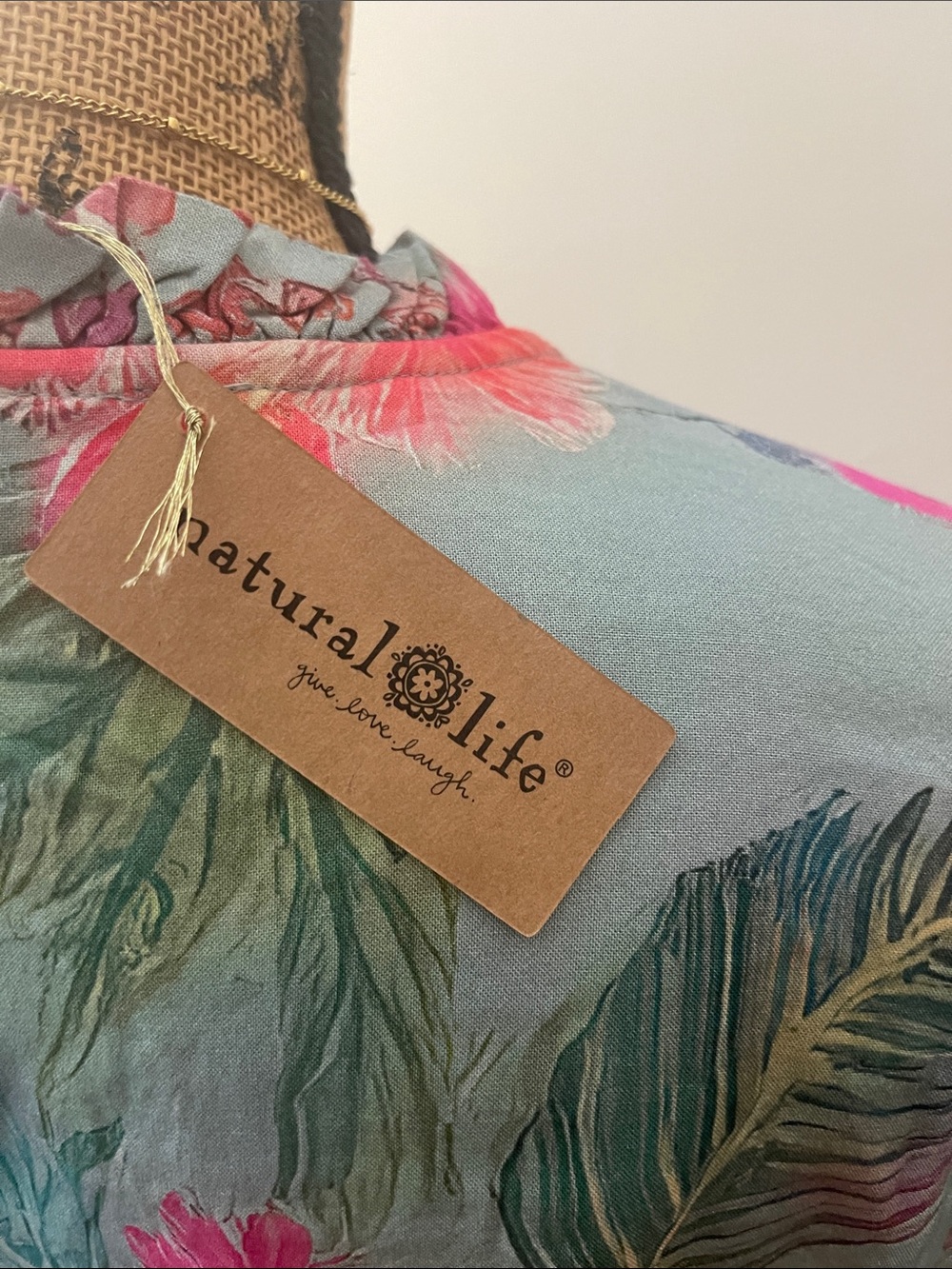 NATURAL LIFE Floral Tie-Waist Crop Ruffle Top - Pink & Moss Green - Picture 6 of 10